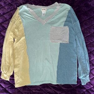 BiBi Multicolor Long Sleeve Tee with Striped Pocket